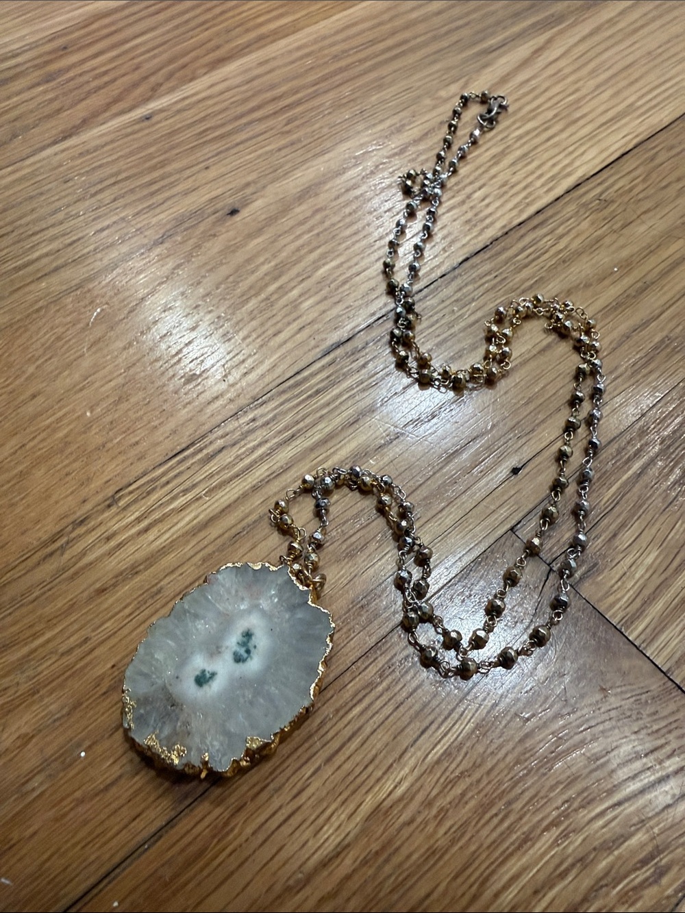 Gold-Edged White Agate Pendant Necklace - Women Jewelry